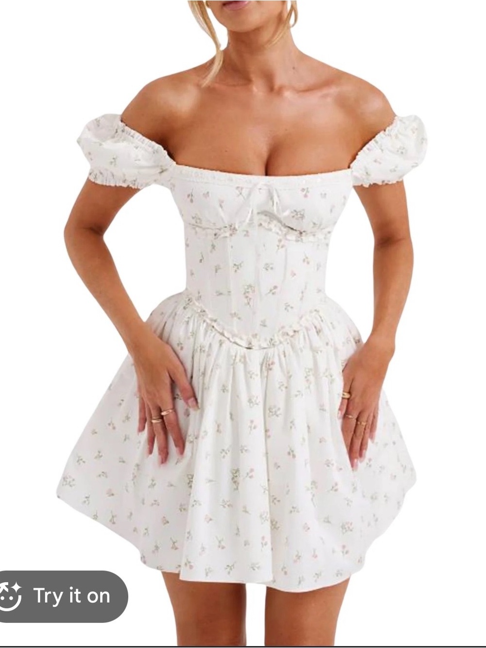 NWT Babyboo milkmaid mini dress floral puff sleeve size S